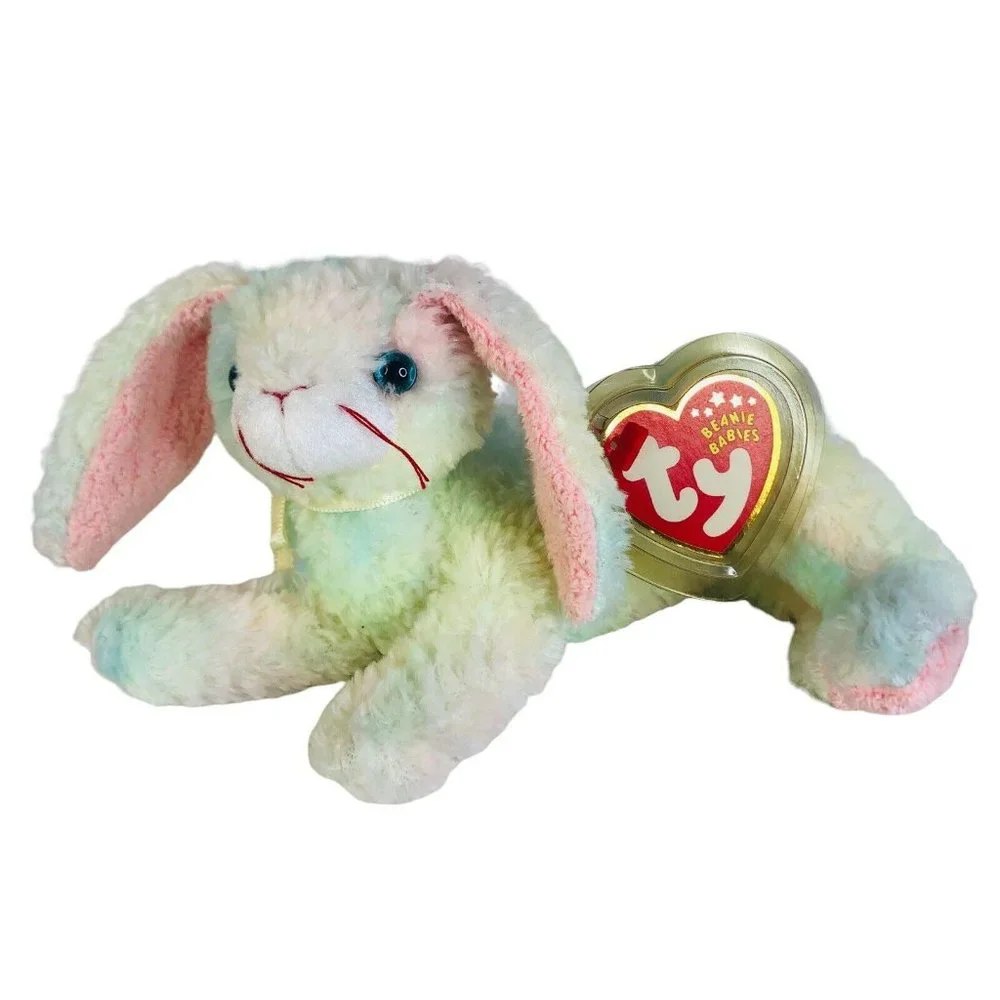 3 TY Beanie Babies Spring Cottonball Hoppity Easter Rabbit Plush Bean Bag Animal